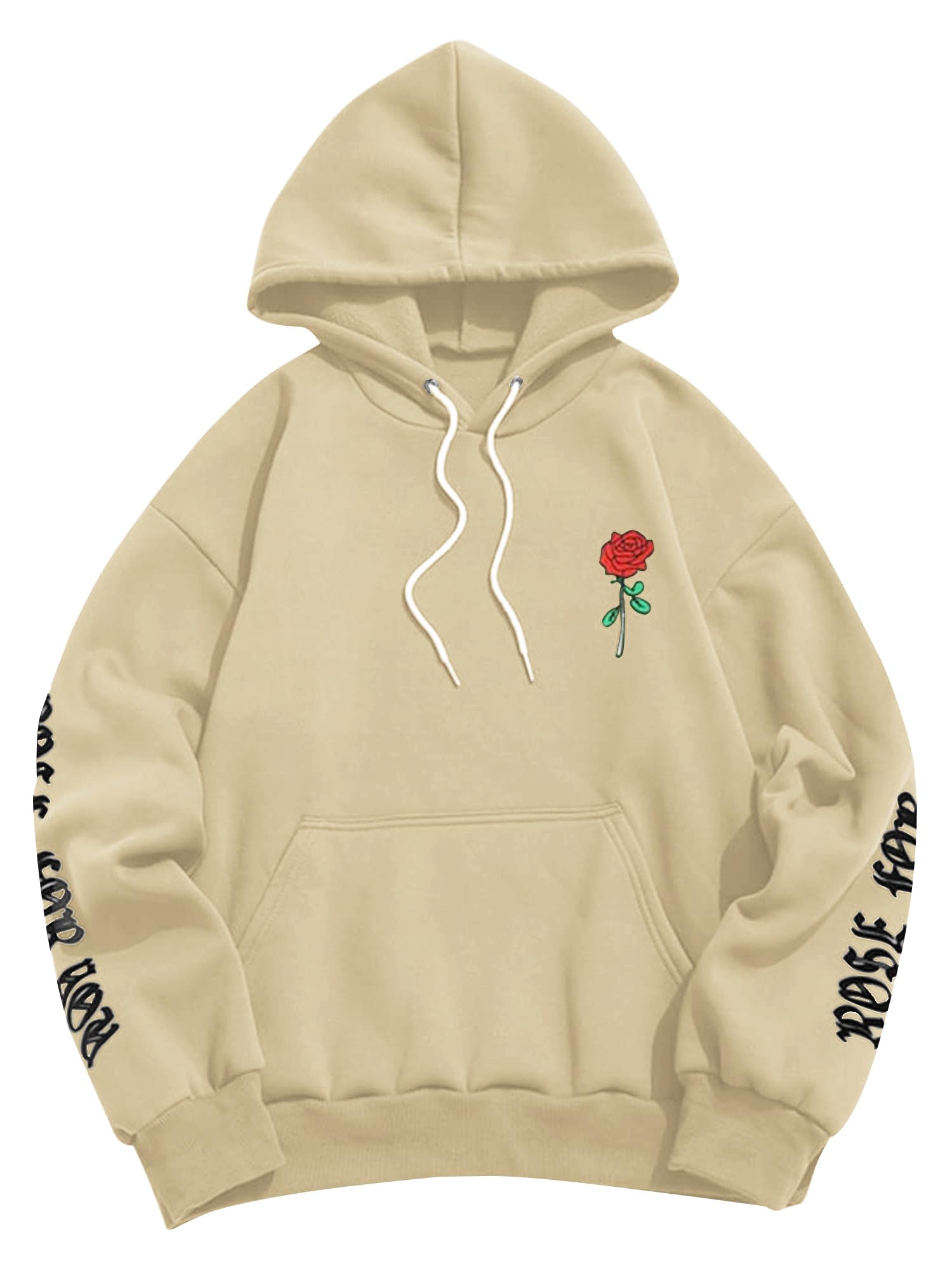 Men's Fleece Hoodie Unisex Rose Letter Print Pullover Sweatshirt