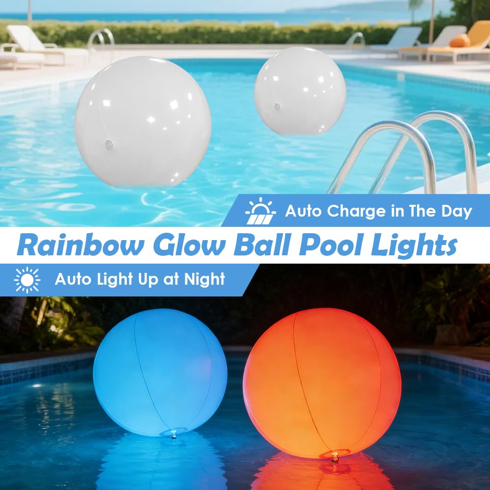 2 Stück Pool Lichter Schwimmend, 40CM Schwimmende Poolbeleuchtung mit Fernbedienung, IP68 Wasserdichte, 16 RGB Farbwechsel, Farbigen Schwimmkugeln für Pool Garten, Teich, Party
