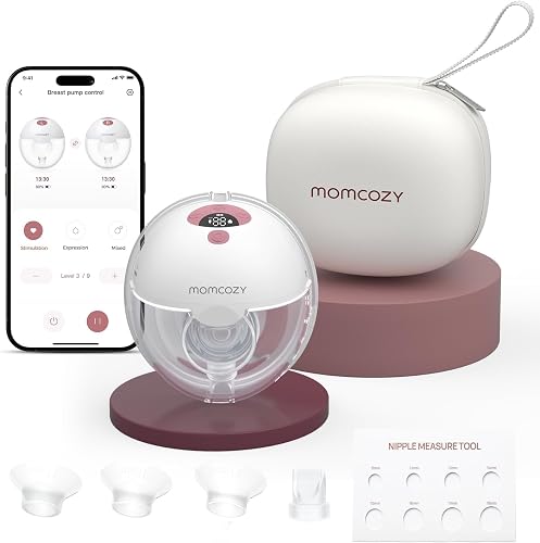 Momcozy M5 Smart Sacaleches Eléctrico Manos Libres con App, Portátil | 3 modos y 9 niveles, diseño ligero y discreto, 232 g, Brida de 24 mm con Insertos 17/19/21 mm, Libre de BPA