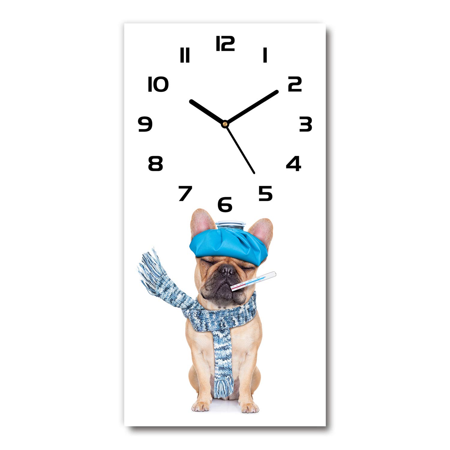 Horloge en verre 30x60 cm silencieuse sur pied salon design impression chien