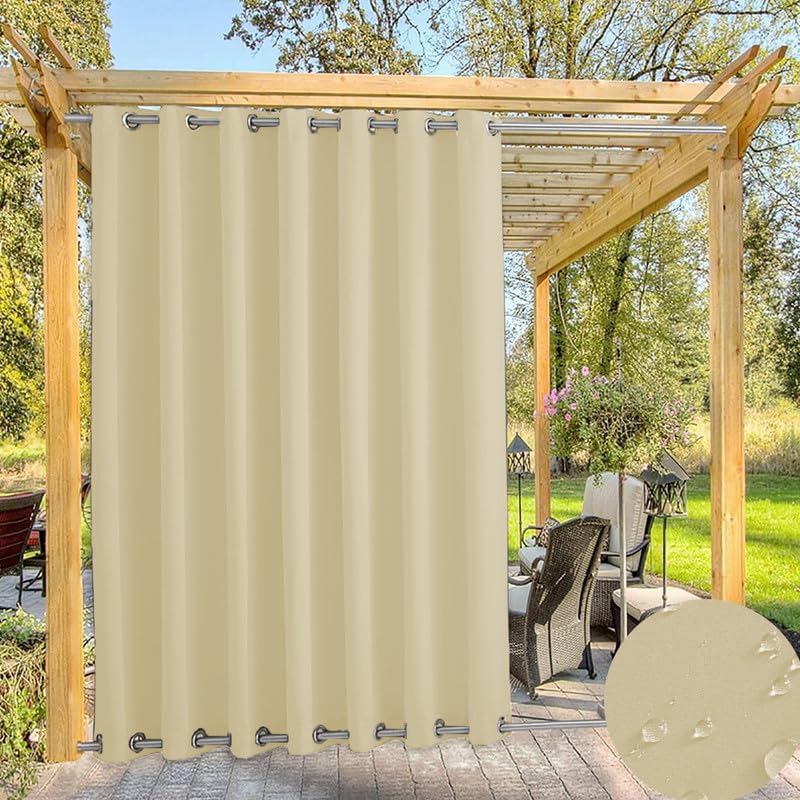 Waterproof Outdoor Curtain for Garden Patio Gazebo Curtains, Thermal Insulated Blackout Curtains with Grommet (Top and Bottom),Sun Blocking Curtains for Indoor |1 Panel, Dark-beige,W52''*H47'' — image 1