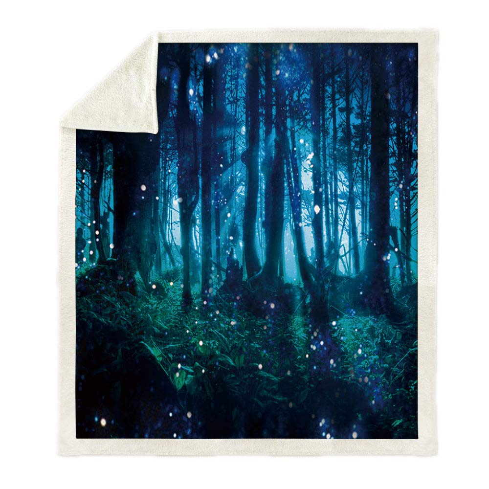 Couverture Sherpa épaisse motif forêt unique 150x200 cm pour adulte et enfant