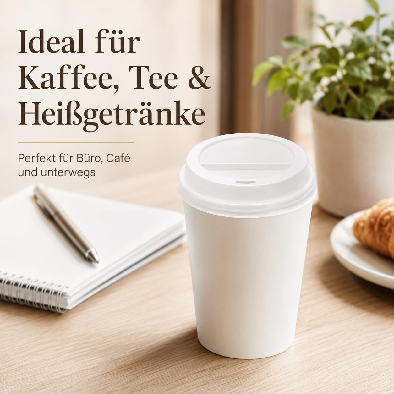 Coffee-to-Go Deckel Weiß – Ø 80mm - Trinkdeckel für Heißgetränke, Kaffee, Tee & Kakao – Stapelbare Becherdeckel für Gastronomie, Café, Büro & To-Go - Passend für unsere Kaffeebecher (200)
