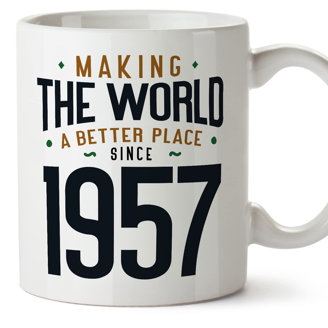 MUGFFINS 1957 Birthday Mug - in English - Making the World a Better Place - Funny Anniversary Present - 11 oz — image 1