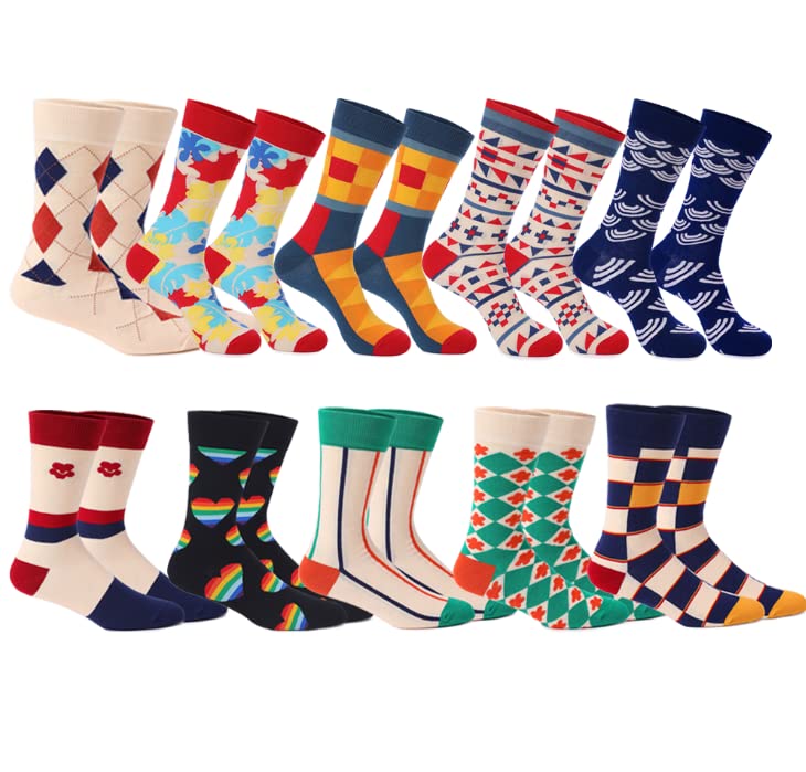 Image of HHX YONLEE Dress Socks 5 /6 /10 Pairs Crew Argyle Colorful Cotton Novelty Casual Happy Fun