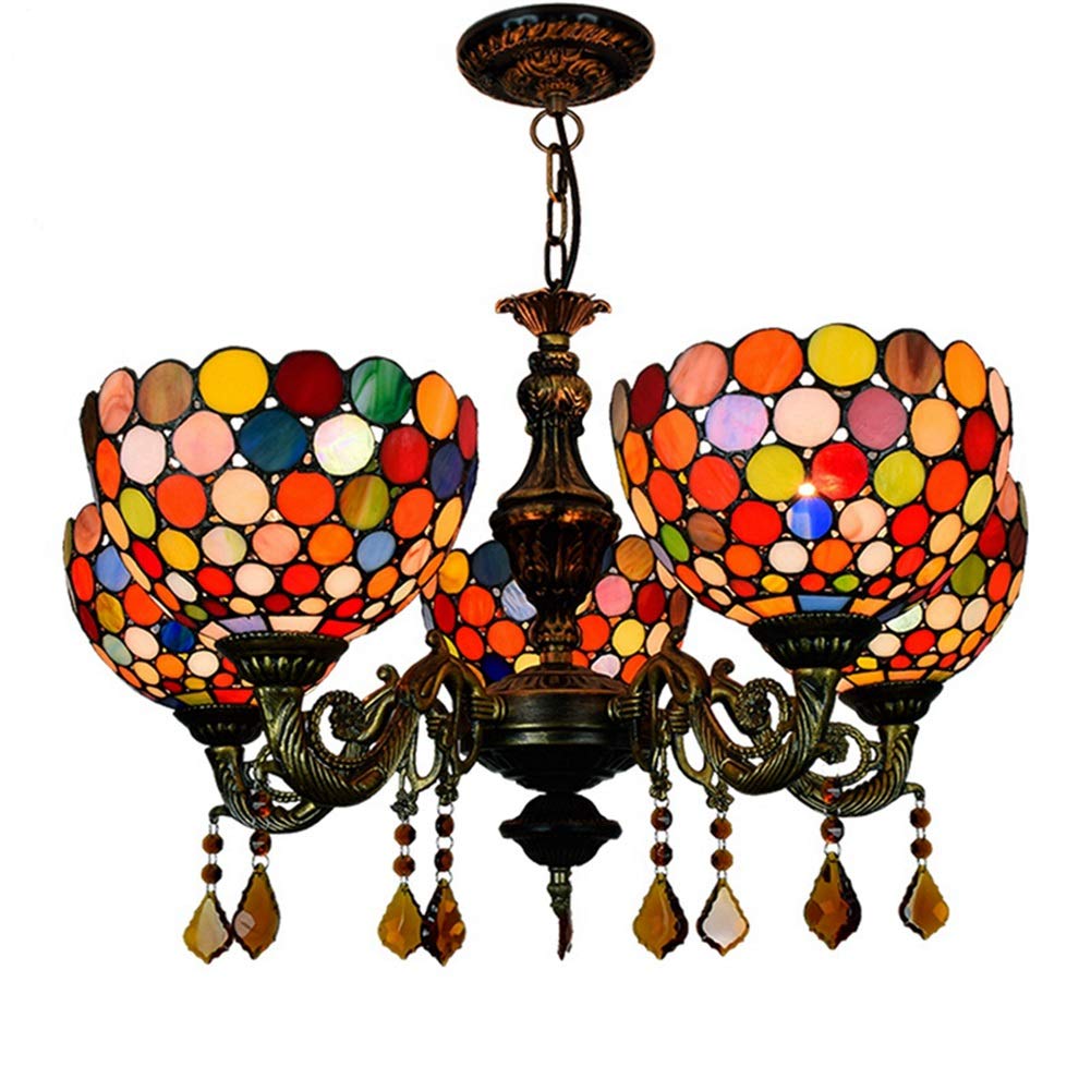 Lustre en verre Tiffany à 5 têtes, suspension lumineuse élégante pour l'éclairage de salle à manger