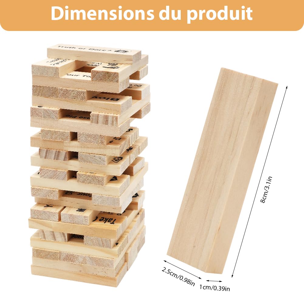 DASIAUTOEM Jeu de Tour de Blocs Coquins 48 Pièces, Lust Tower pour Couples, Jeu Coquin de Tour Infernale pour Adultes, Blocs Empilables en Bois, Cadeaux de Rencontre pour Couples Adultes