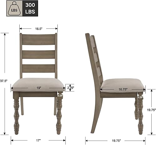 Miniatura 2 de Juego de 4 sillas de comedor estilo granja, sillas de cocina con marco de madera maciza con patas romanas, moderna silla tapizada de tela de