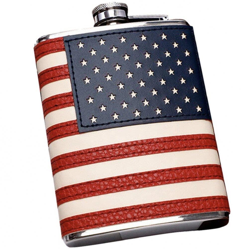 9 Oz Hip Flasks Stainless Steel Usa Flag Printing Leather Vodka Whiskey Flagon Outdoor Sports Portable Wine Pot Alcohol Bottle