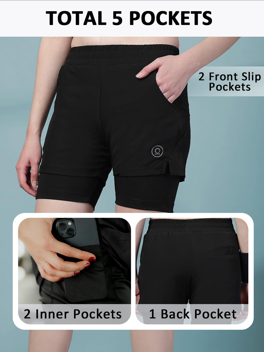CHKOKKO Gym Shorts for Women Workout Sports Running Quick Dry Fit Double Layer Inner Compression with Pockets Breathable Lightweight Wear Black S 1
