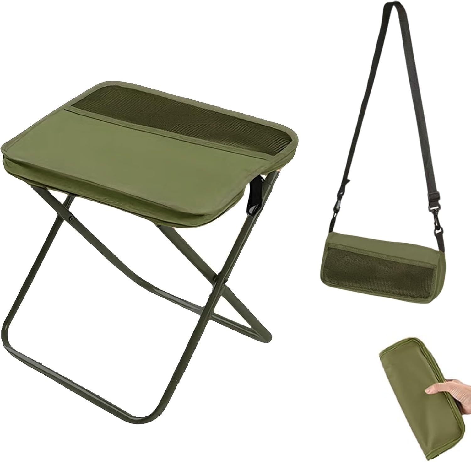Collapsible Stool Folding Stool for Adults, Foldable Backpack Stool Portable Chair Heavy Duty Compact Travel Camping Stool with Storage Pocket, Portable Folding Seat for Fishing Hiking (Green, Small)