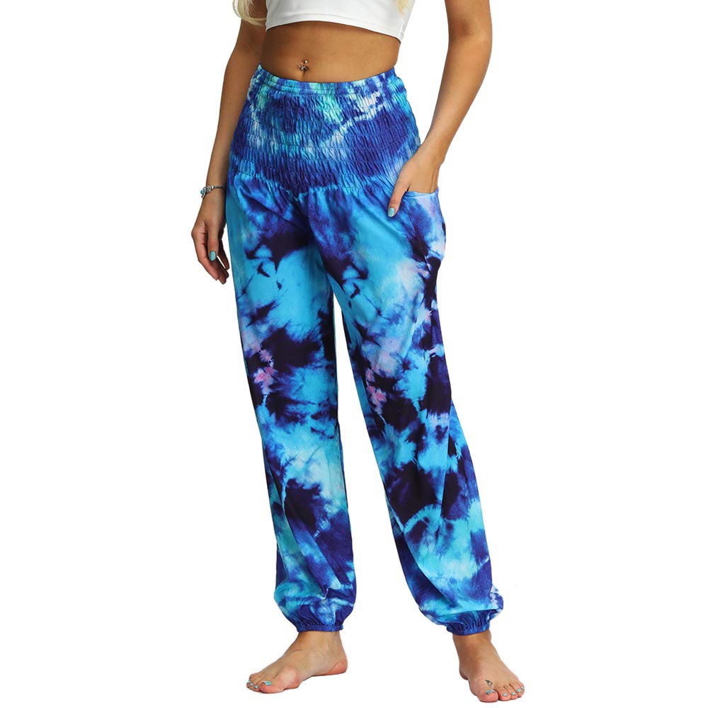 Nuofengkudu Femme Hippie Sarouel Pantalon Poches Taille Haute