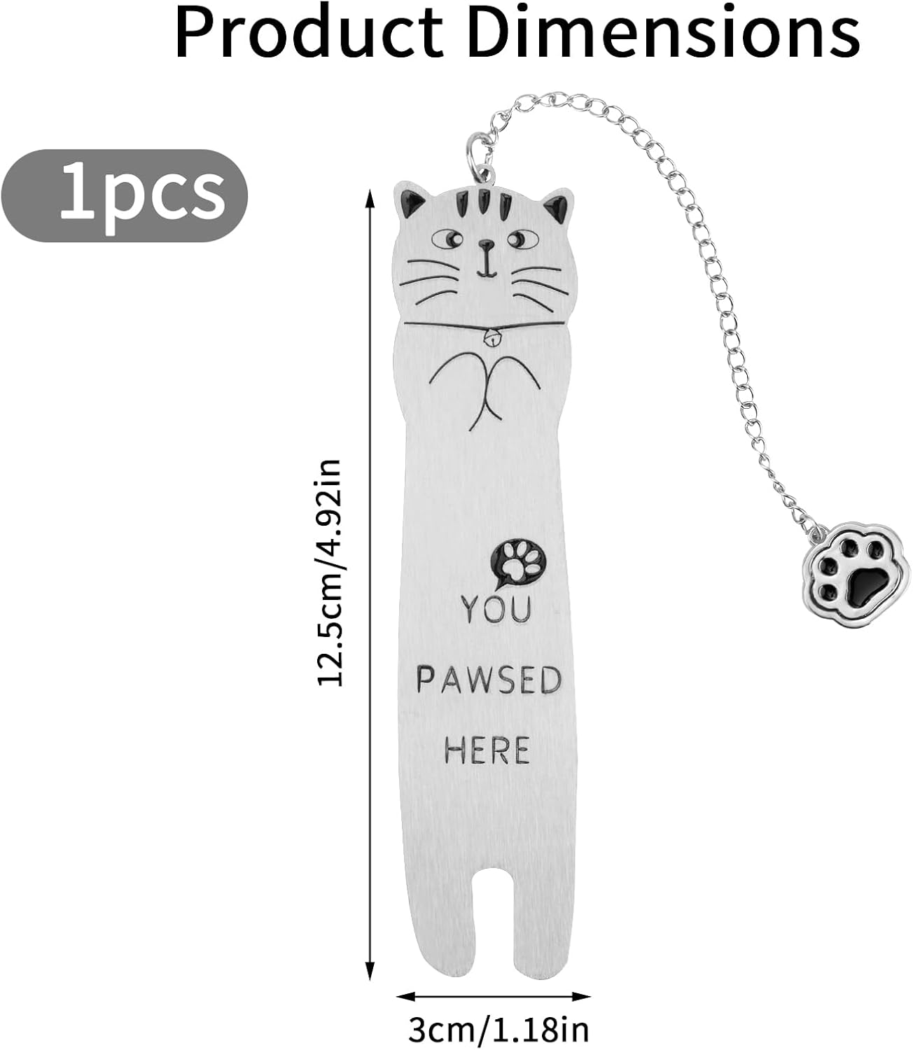 Cat Bookmark, Zinc Alloy You Pawsed Here Funny Cat Shaped Bookmark with Paw Mark Pendant Metal Cute Reading Lightweight Accessories Bookish Gifts for Women Men Book Lovers (Style 1) - Image 2