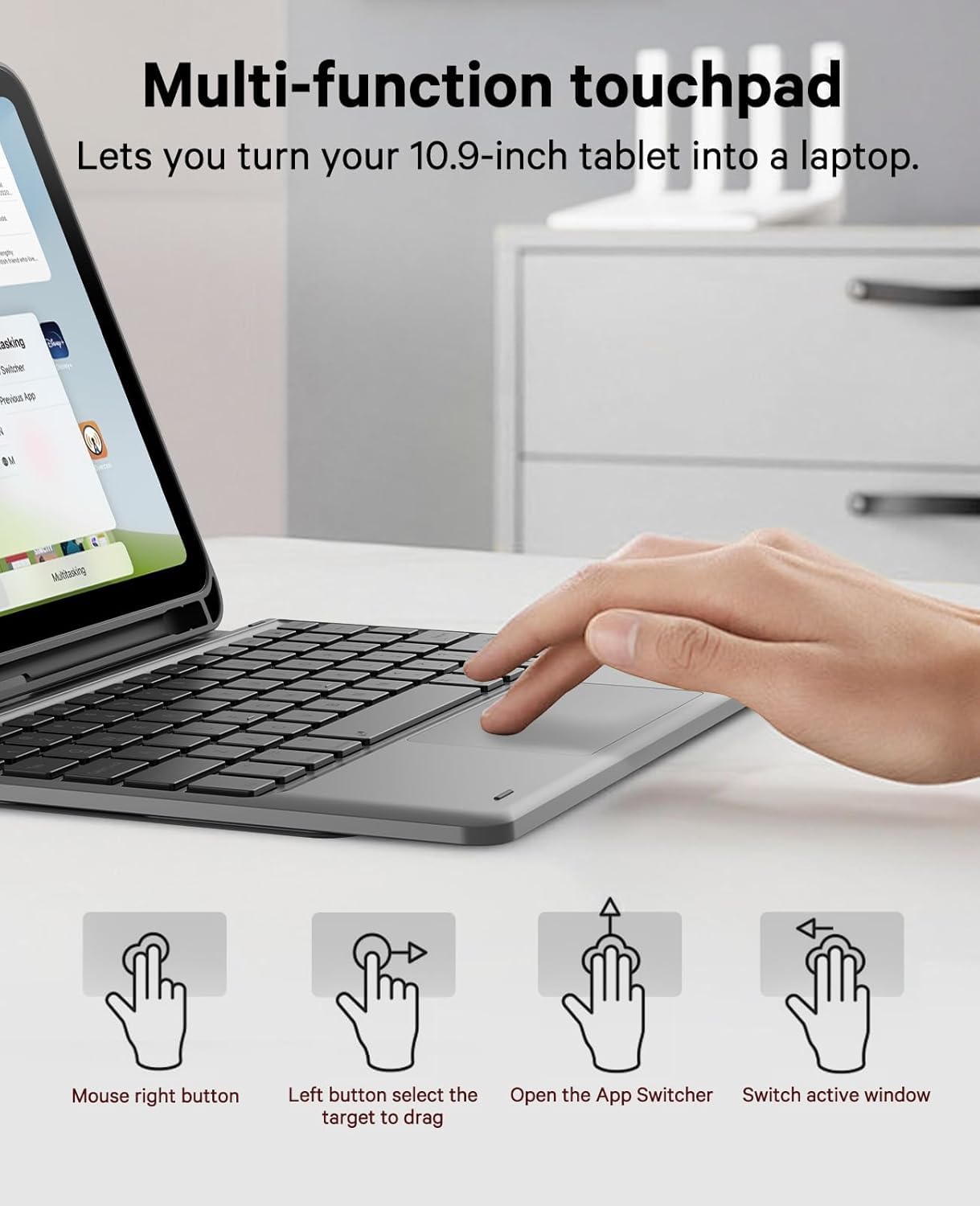 typecase Keyboard case for iPad 11 (A16, 2025) & 10th Gen with Multi Gestures Touchpad & 7-Colors Backlit, Multi Viewing Angle Stand, Pencil Slot, Magnetically Detachable Bluetooth Keyboard Cover — Amazon image 6
