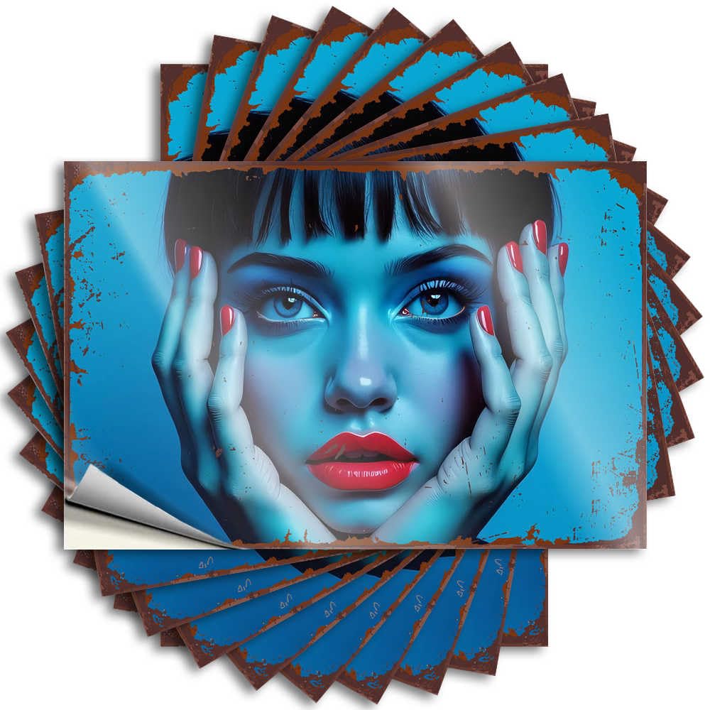 Sweet Western Quote - Blue-hued Beauty with Red Nails Removable Decal Case Easy Peel for Dry(8X12CM)