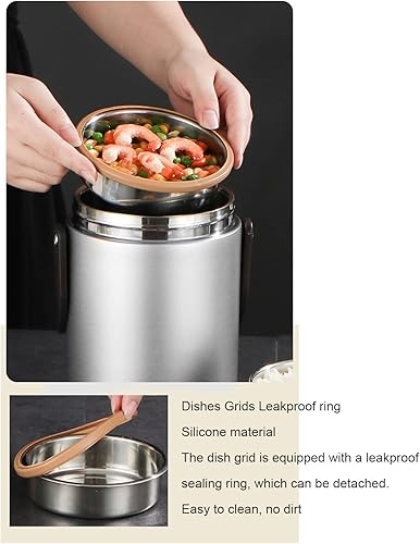 Miniatura 4 de Caja, 77.8 fl oz contenedores aislados portátil 304 acero inoxidable aislado al vacío tarro de alimentos al vacío caja Bento para viajes de oficina