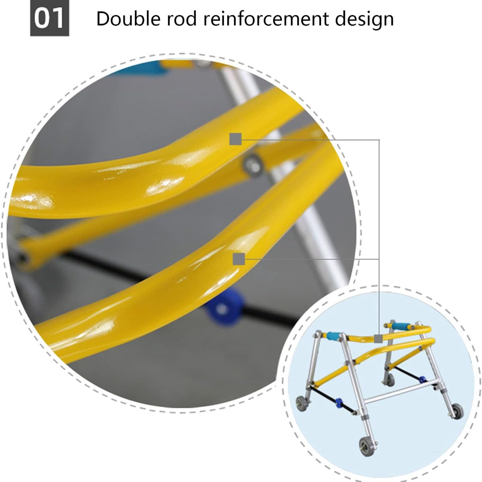 Andador plegable para niños con ruedas Andador ligero con 4 ruedas, andador ajustable en altura de aleación de aluminio, andador liviano para niños pequeños, adolescentes con necesidades especiales