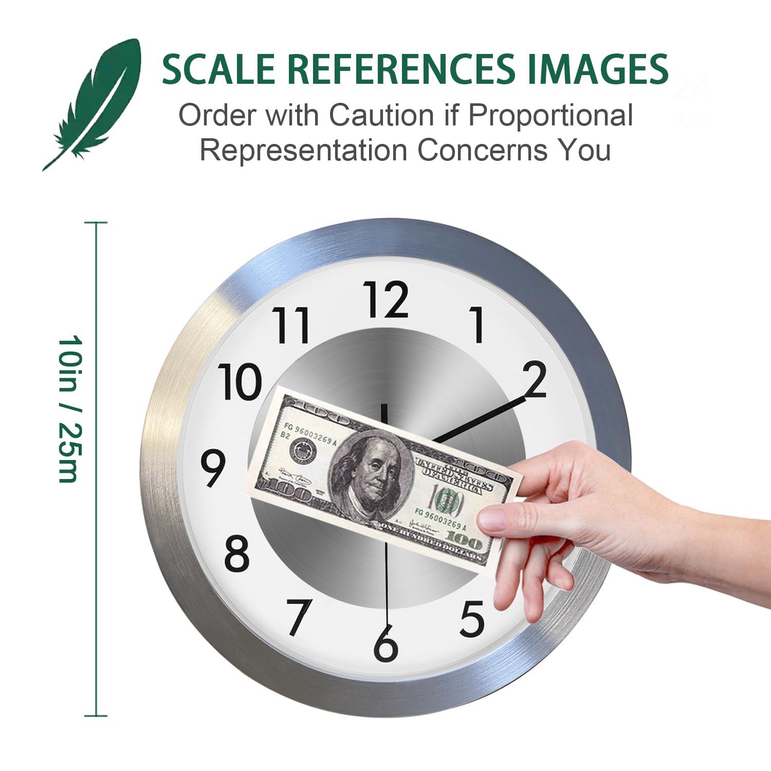 Non Ticking Silent Wall Clock Decorative,Analog Metal Wall Clock Battery Operated,Living Room/Office/Kitchen Clock,10 inch