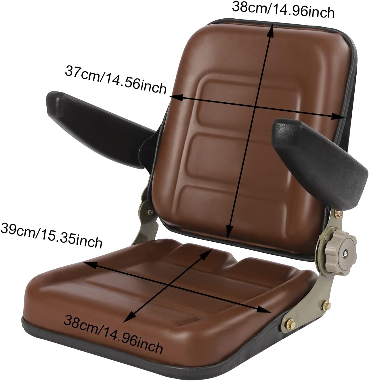 Universal Tractor Seat, Heavy-Duty Adjustable Backrest PU Seat, Fits Forklift, Excavator, Mower & Farm Equipment Brown