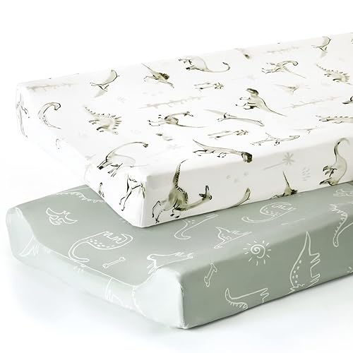 GRSSDER Juego de fundas elásticas para cambiador de punto de jersey ultra suaves, juego de 2, se ajustan a almohadillas de 32"34" x 16", seguras y