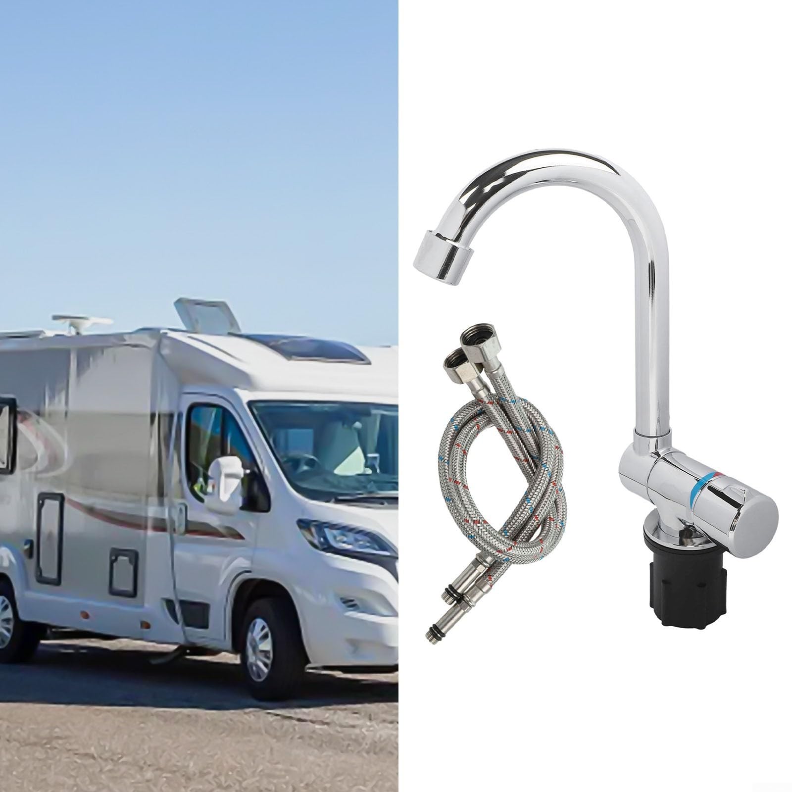 Robinet mélangeur chaud et froid pliable, rotation à 360 °, robinet d'évier en cuivre chromé pour caravane, camping-car, yacht, bar, argenté