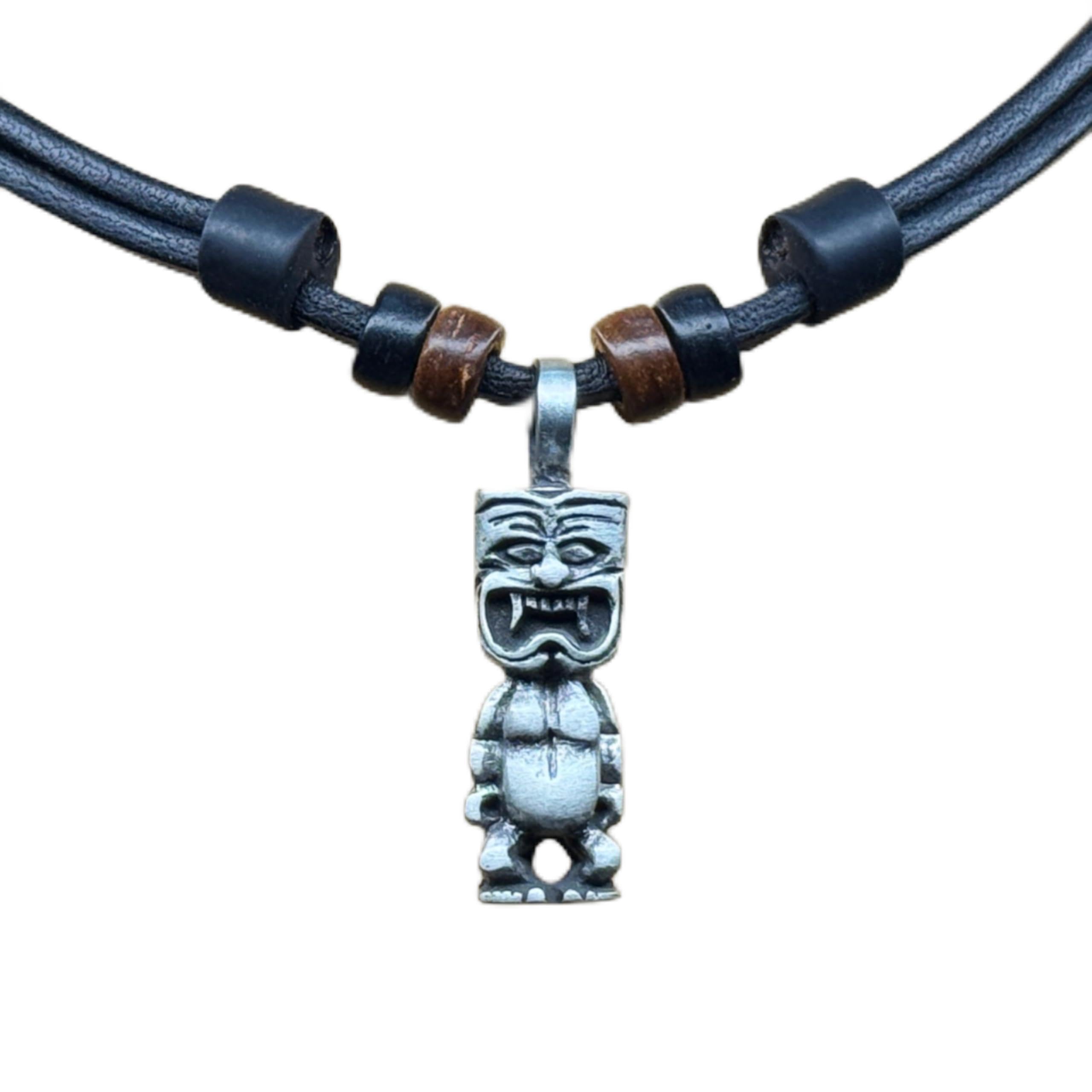 HANA LIMA Collana in pelle con ciondolo Tiki per uomo e donna regolabile Collana da surfista