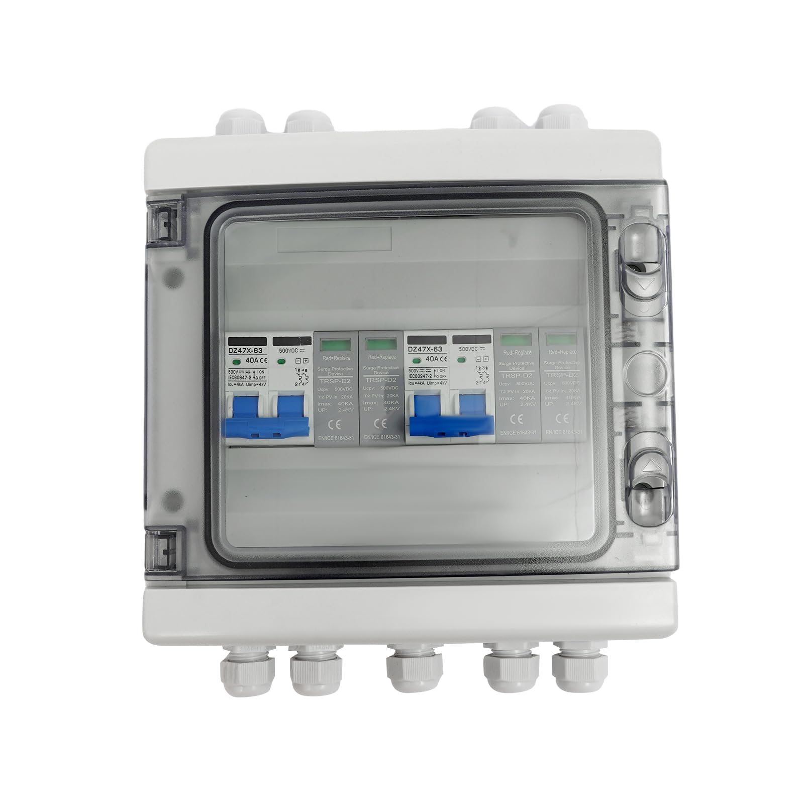 Boîte de jonction solaire DC 2 cordes (2 en 2 sorties), interrupteur de séparation CC 40 A 500 V - Boîtier de jonction solaire PV étanche IP65 pour système solaire PV