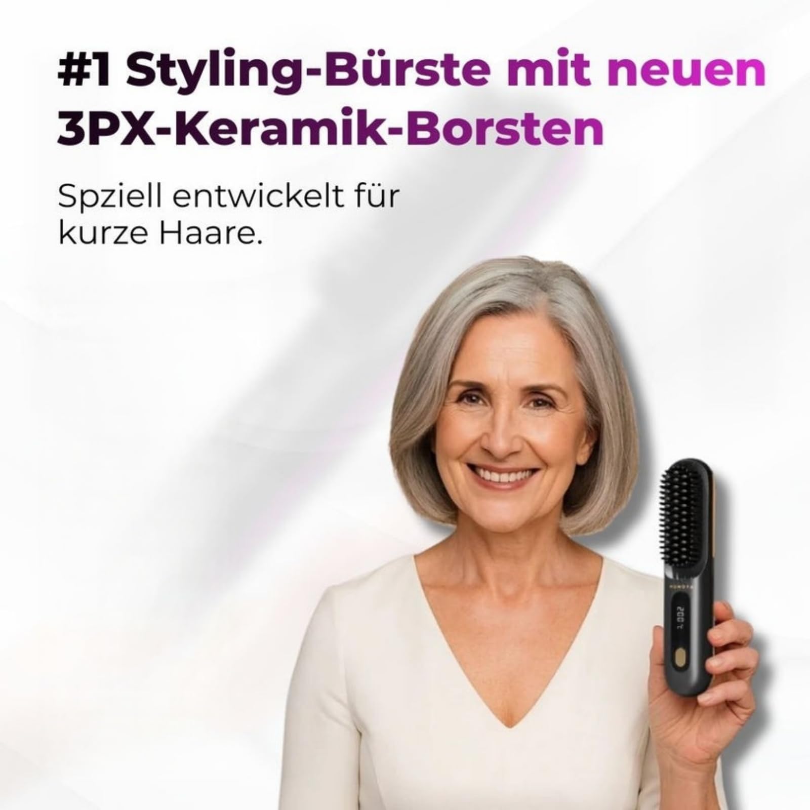 clinora Die ERSTE intelligente Syling-Bürste für kurzes Haar，Kabellose Glättbürste mit LED-Anzeige, Stylingbürste für glätten, locken und trocknen, 3 Wärmestufen，Kompakt und tragbar