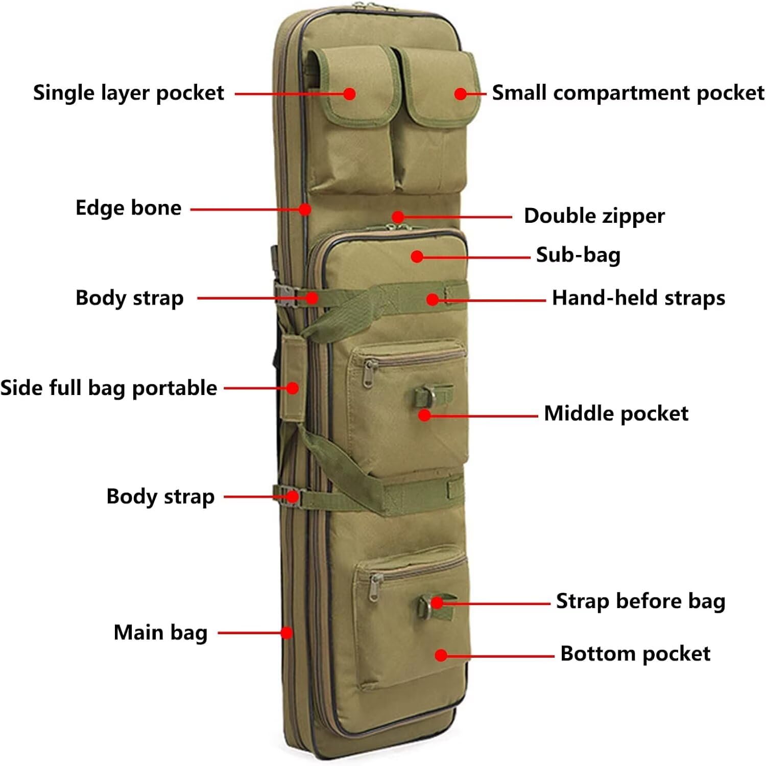 Generico Custodia per Fucili Borsa Tattica Lunga per Trasporto Fucili, Fodero per Fucile con Spallacci Cerniera Bloccabile Capienza circa 2 Fucili 2 Pistole