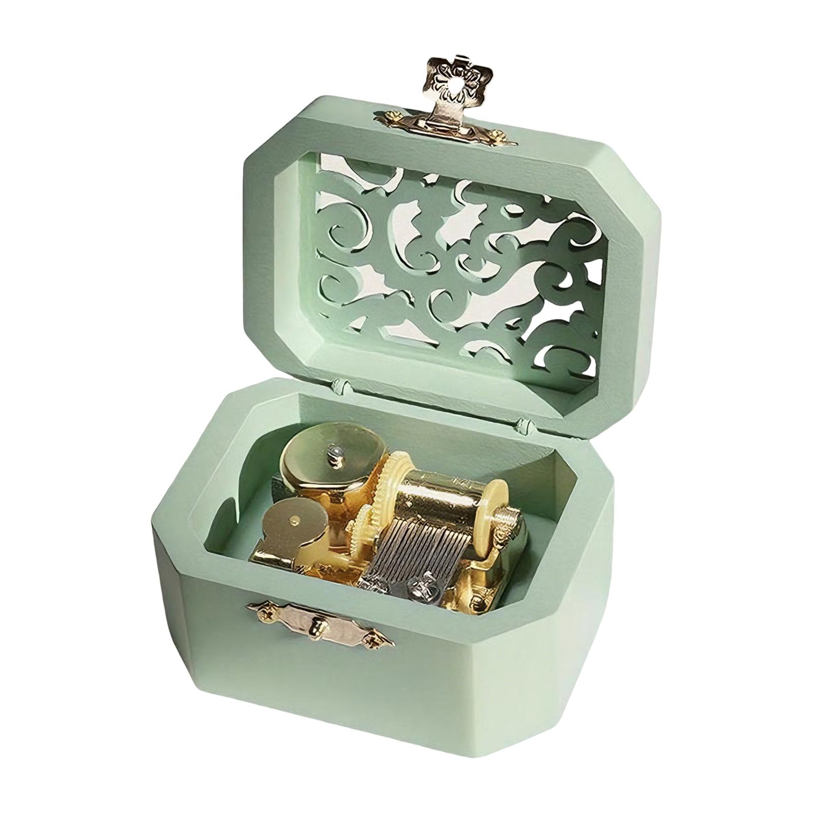 Tsophreniq Operated Small Music Box Wind Up Mechanism Musical Case Hollowout Wooden Carving Ornament Birthday Hollowout Carving Music Box
