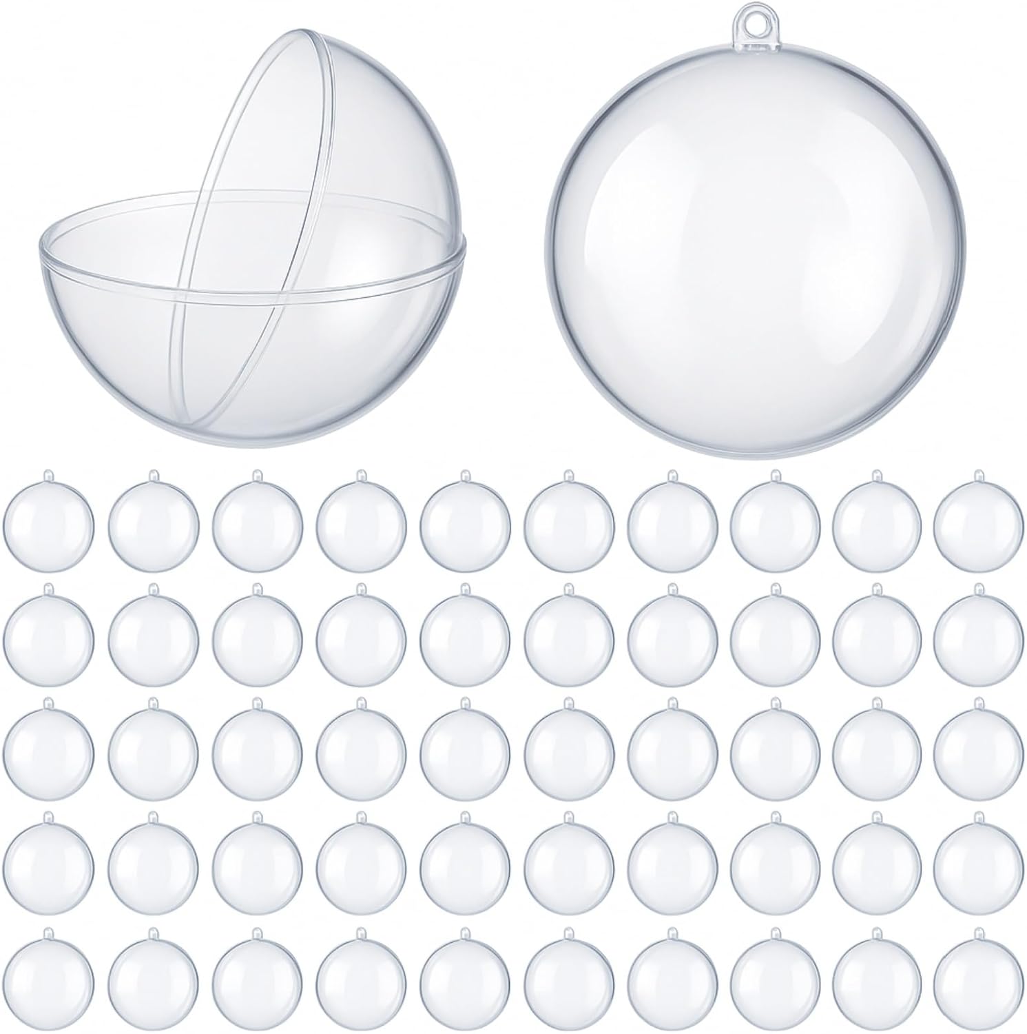 Macarrie 60 Pcs 3.15 Inch / 80 mm Christmas Ornaments Balls Clear Plastic Fillable Ornaments for Crafts DIY Hanging Transparent Ball for Christmas Tree Home Decorations Xmas Party Supplies