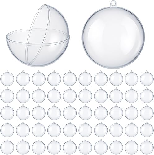Macarrie 60 bolas de adornos transparentes rellenables de Navidad, bolas de adorno rellenables de plástico transparente para el hogar, manualidades,
