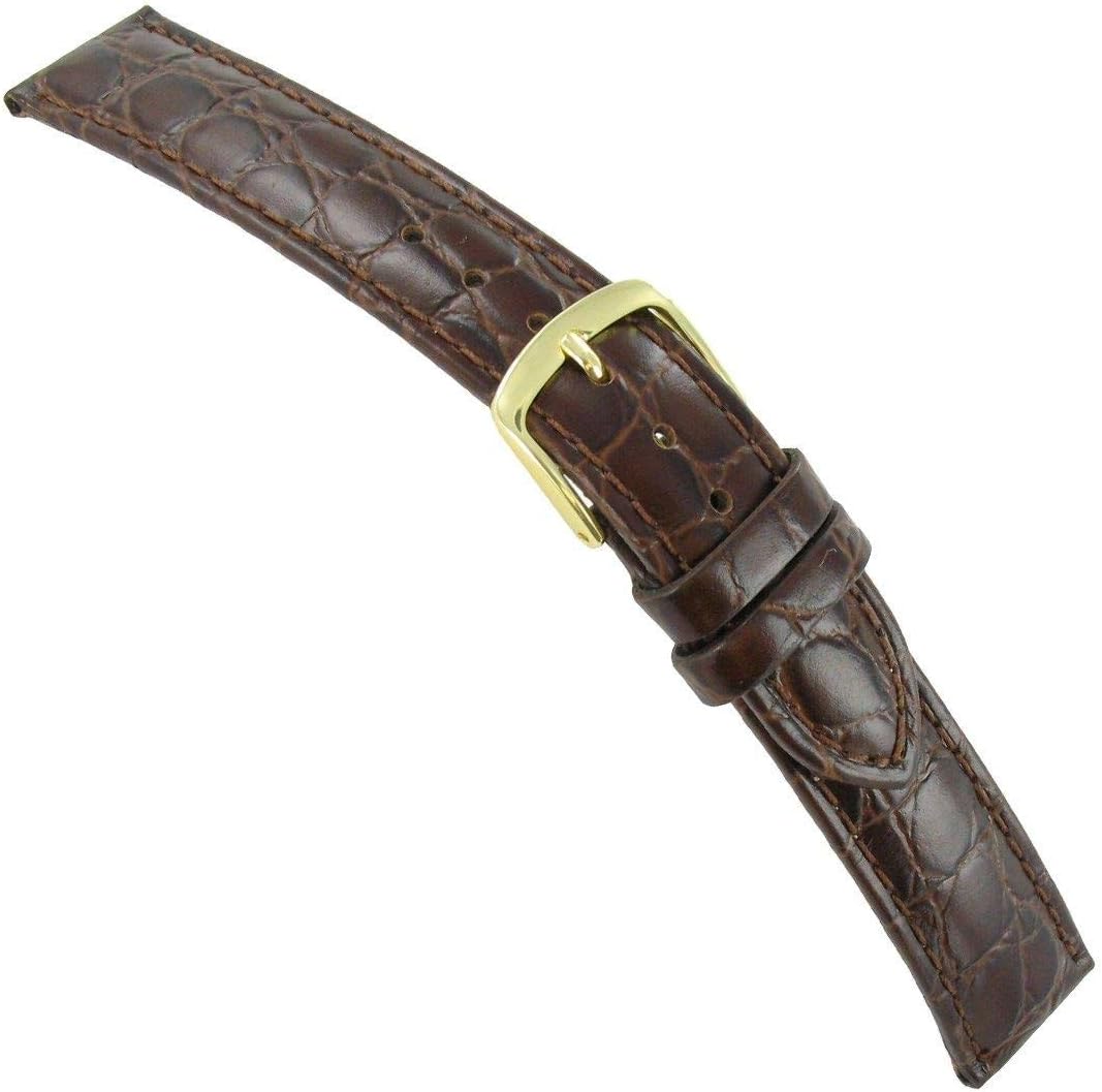 20mm Brown Crocodile Grain Genuine Leather Mens Watch Band 17170 LONG