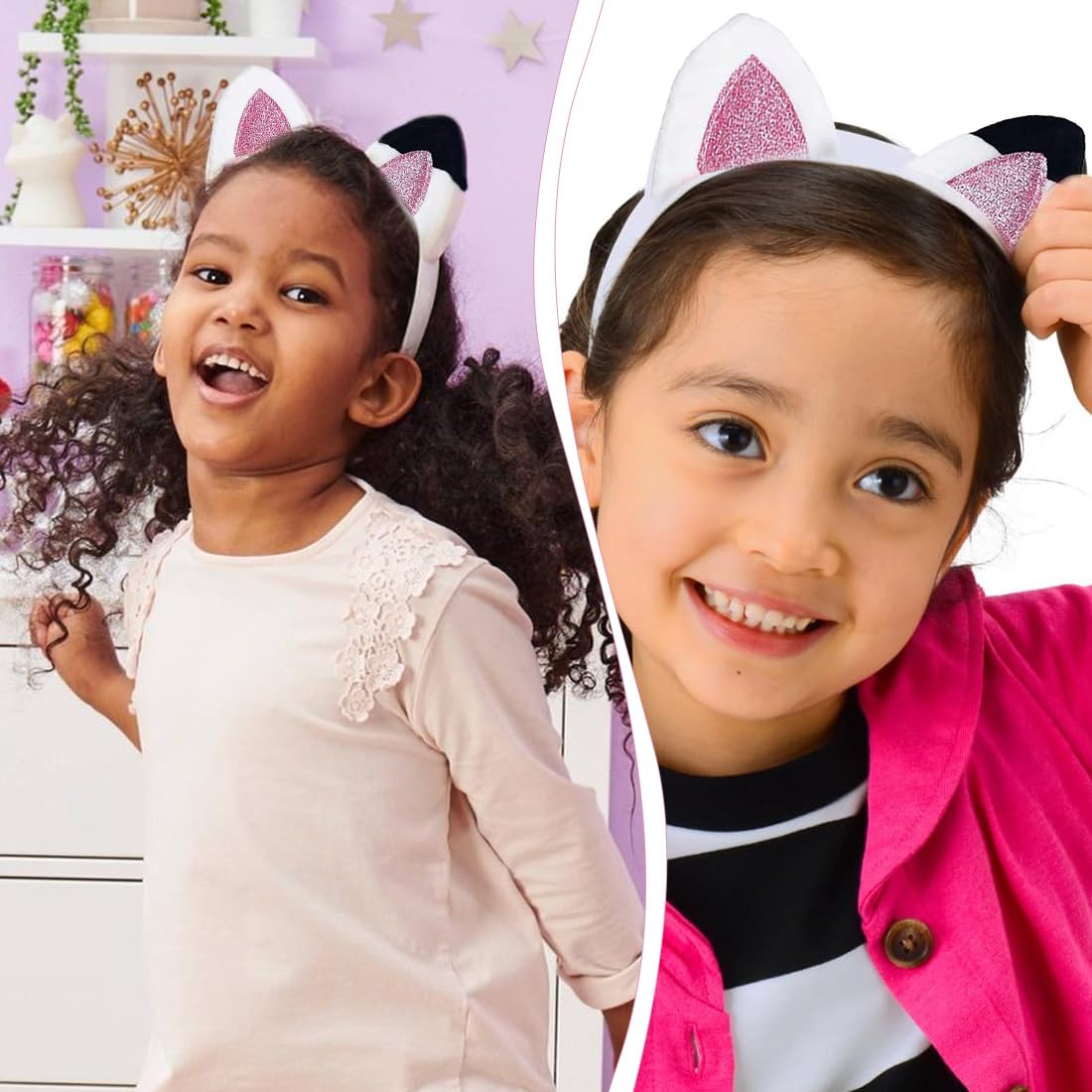 Fascia Orecchie Di Gatto Rosa Lamé – Accessorio Cosplay, Halloween - Foto 3