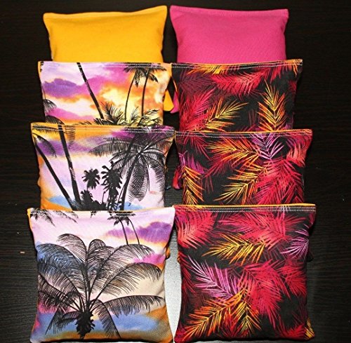 Resin Filled Tropical Island Beach Paradise Set of 8 Cornhole Bags