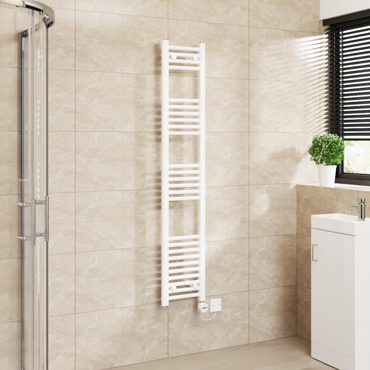 Warmehaus White Touch Screen Thermostatic Electric Bathroom Straight Heated Towel Rail Warmer Radiator With Timer - 1600X300mm