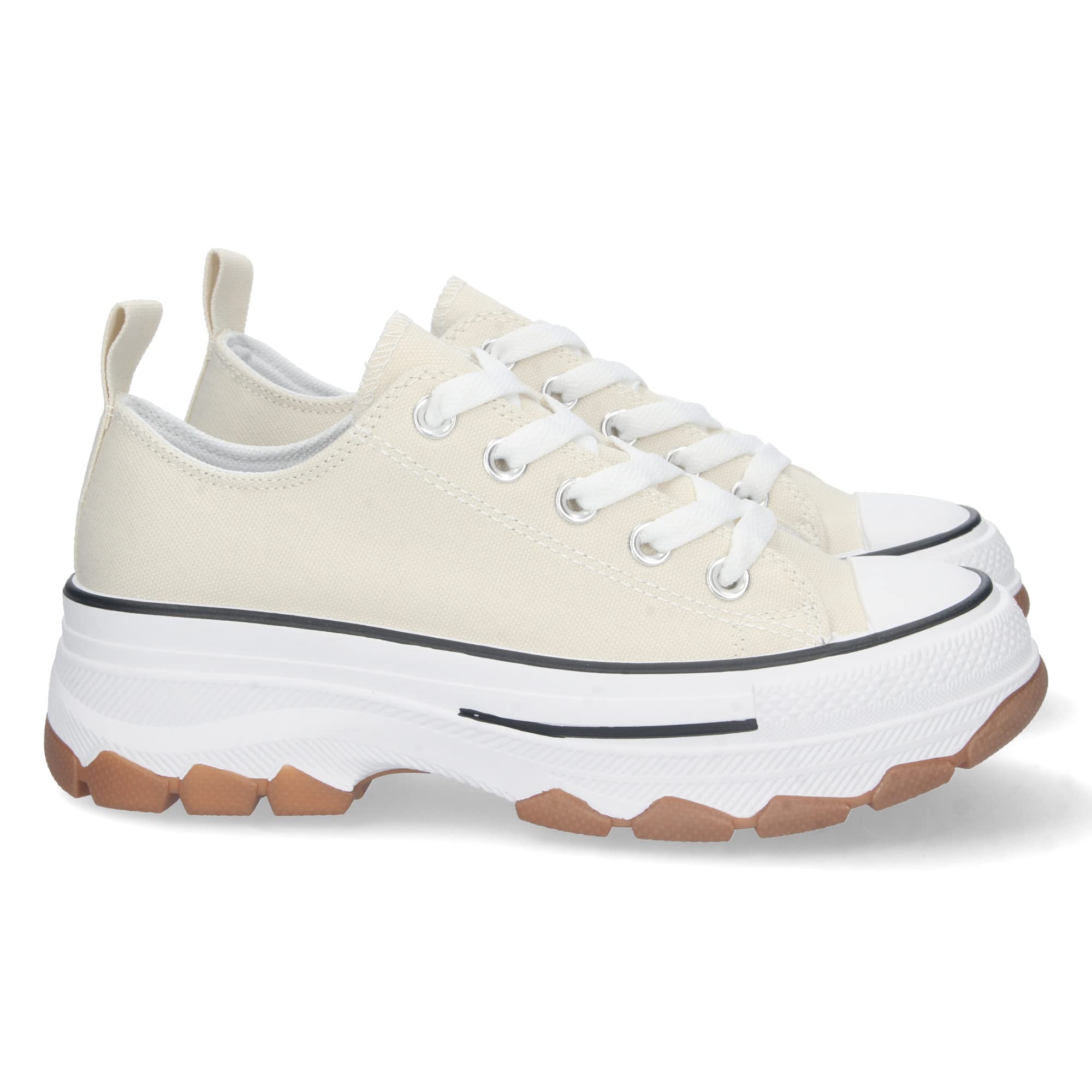 shoes&blues.es Zapatilla de Plataforma para Mujer, Comoda, Estilo Bamba, Material de Lona, y Cierre de Cordones