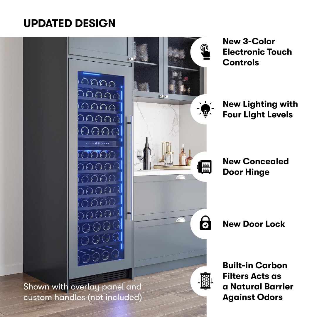 Zephyr 24 Inch Full Size Panel Ready Wine Fridge Dual Zone - Tall Refrigerator Cooler Cellars Large Bar Drink Cabinet Freestanding With Glass Door - 132x750ml Bottles (Handle, Wood Panel Not Included) on Fridge.com - View 6