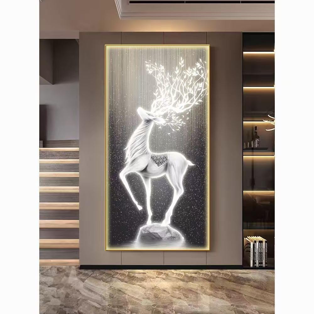 Cuadro decorativo moderno, pintura de ambiente para porche, pasillo, con luces LED, marco, C, 100 x 200 cm