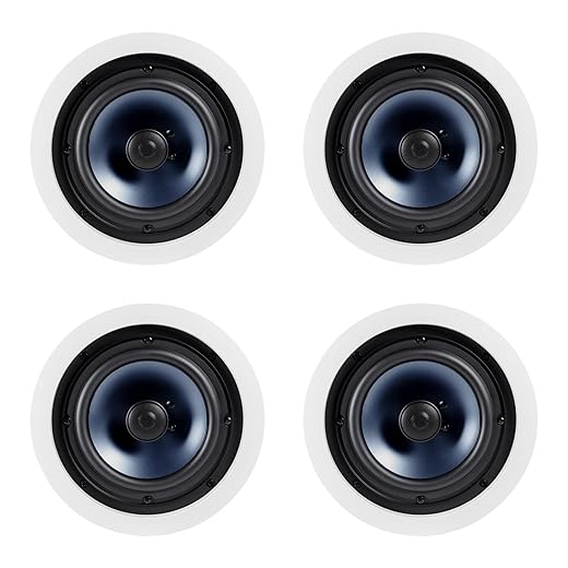Polk Audio RC80i 2-Way Premium in-Ceiling 8" Round Speakers, Dual Pairs (4 Speakers) Perfect for Damp and Humid Indoor/Outdoor Placement (White, Paintable-Grille) (4 Speakers)