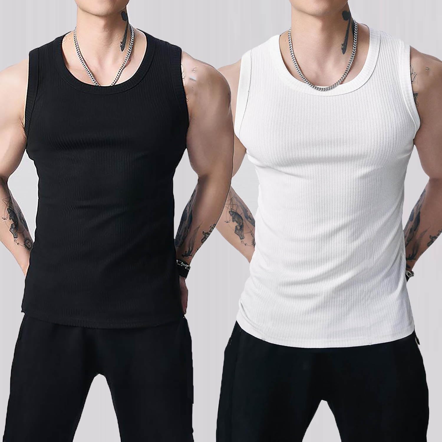 Débardeur côtelé à bretelles larges pour homme, coupe ajustée, sans manches, pour la gym, l'entraînement et les loisirs, maillot de corps basique respirant