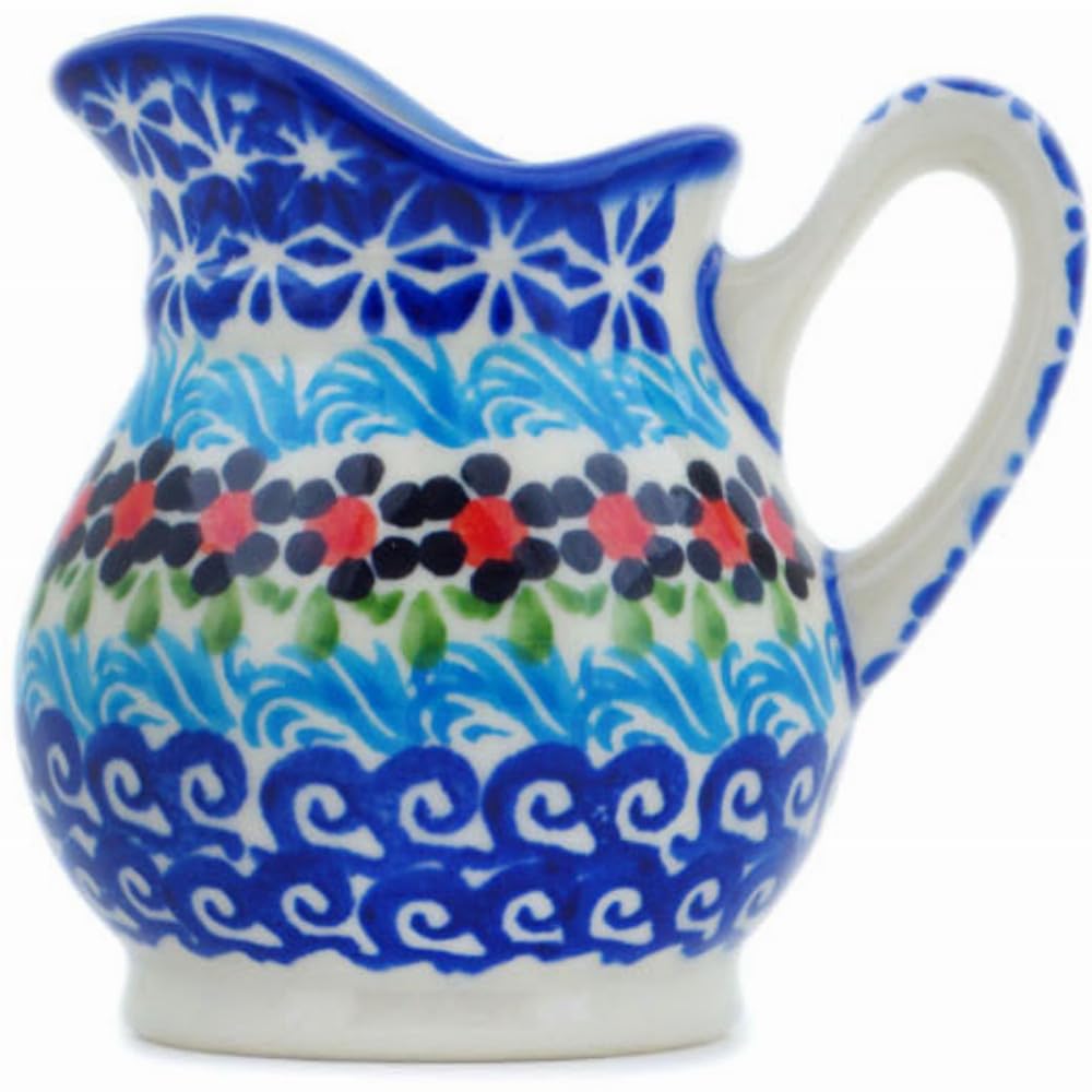 Authentic Polish Pottery Creamer in Cheerful Poppies Design Handmade in Boles?awiec Poland by Ceramika Bona + Certificate of Authenticity