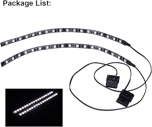 Miniatura 6 de DS - Tira de luz LED blanca para PC con parte trasera magnética, conector Molex, paquete de 2 tiras LED para kit de iluminación de carcasa de PC (18