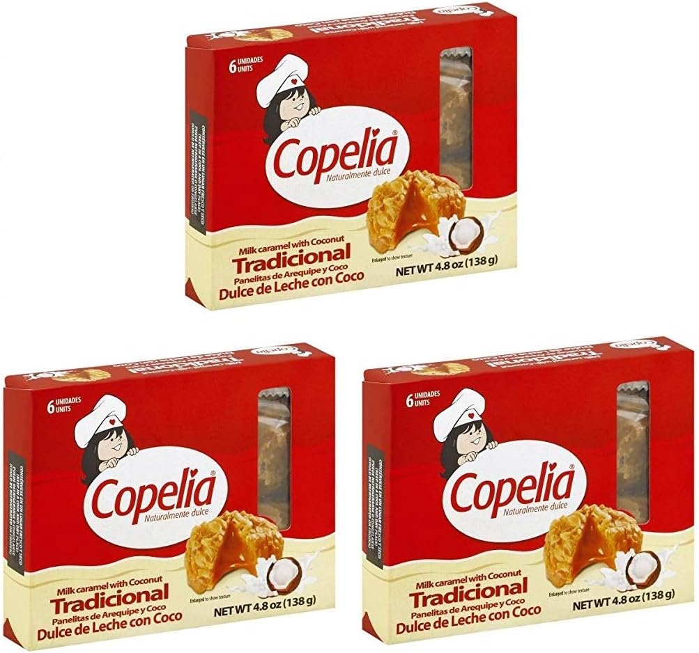 COPELIA Panelita de Arequipe y Coco/Milk caramel with Coconut x 6 (138 gr.) (Pack of 3)
