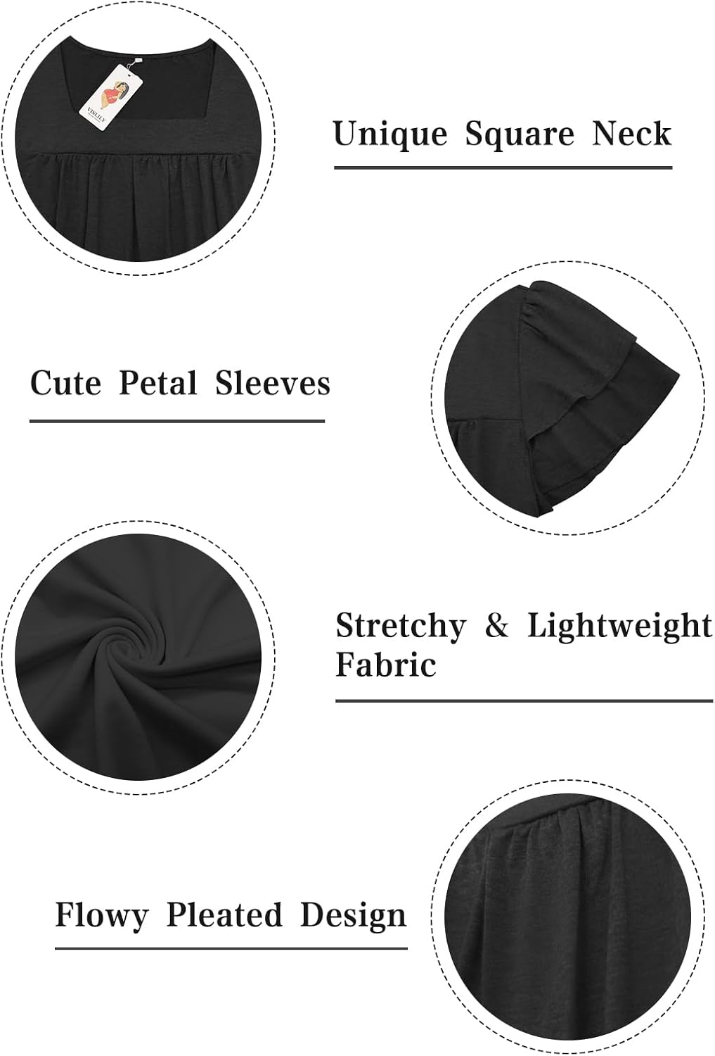 VISLILY Plus-Size-Summer-Tops for Women Petal Short Sleeve T Shirts Square Neck Tunics Flowy Pleated Blouses XL-5XL - Image 3