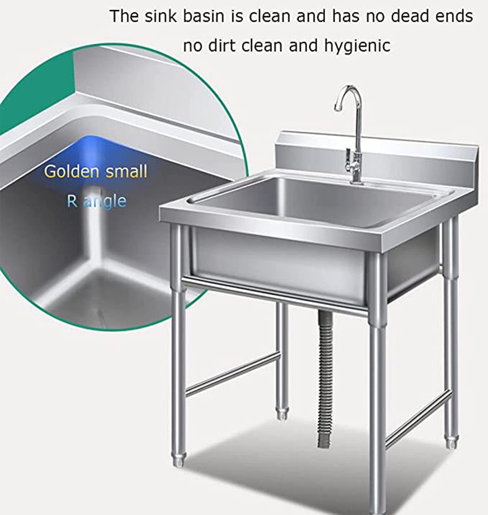 Lavavajillas Individual Deo Inoxidable para Hostelería con Grifo, Soporte Y Deflector, Altura de Las Patas Ajustable (50 Cm/60 Cm)./50 * 50 * 80 cm