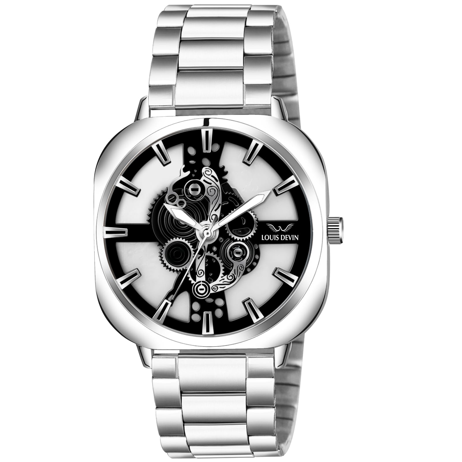 Stainless Steel Chain Analog Wrist Watch for Men (Black Dial) | LD-G081-BLK-CH-image-10