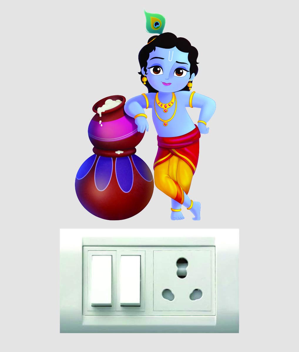 Decor Villa Lord Krishna Switch Board Wall Sticker & Decal for Living Room, Bedroom, Office (Vinyl, Standard, Multicolour)