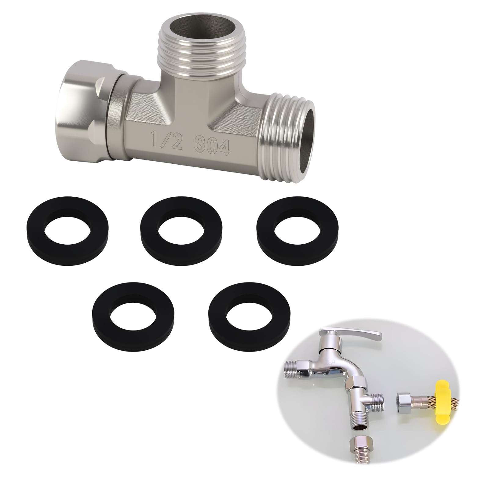 Tee Raccordi Tubo Femmina, Valvola Deviatrice a T a 3 Vie in Massiccio Nichelato, Raccordo a T Femmina G1/2 con Collegamento Laterale 1/2" per WC, Lavatrice e Doccia, per Uso Domestico e Professionale