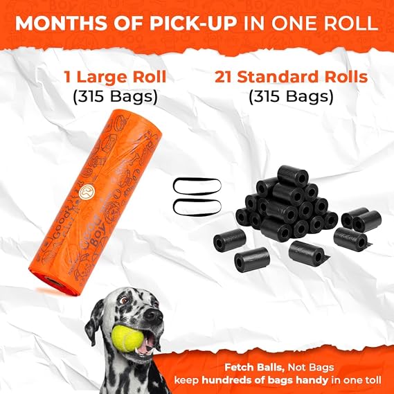 PEXTER Waste Station Bags Large Roll Dog Poop Bags (315 Count) Extra-Strong, Leak-Proof & Unscented Fits Most Pet Waste Stations, Dog Station Bag & Outdoor Dispensers